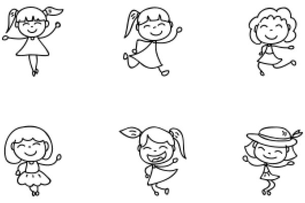 A Collection of Stylized Cartoon Characters: Four Girls and Two Boys, Each with a Unique Expression and Accessory