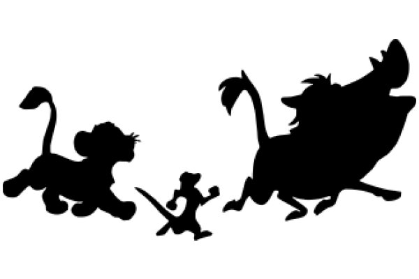A Silhouette of a Lion, a Lioness, and a Cub in a Playful Scene