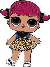Adorable Cartoon Character: A Pink-Haired Girl with a Leopard Print Skirt and Black Socks