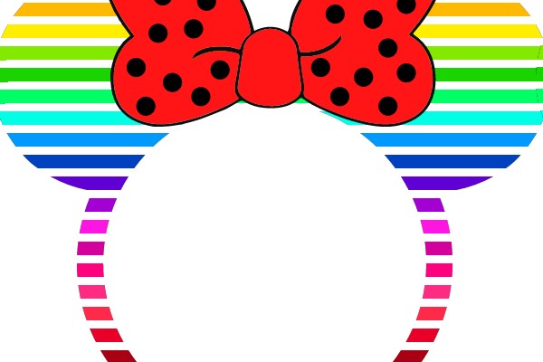 Minnie Mouse Ears with Rainbow Stripes and Red Bow