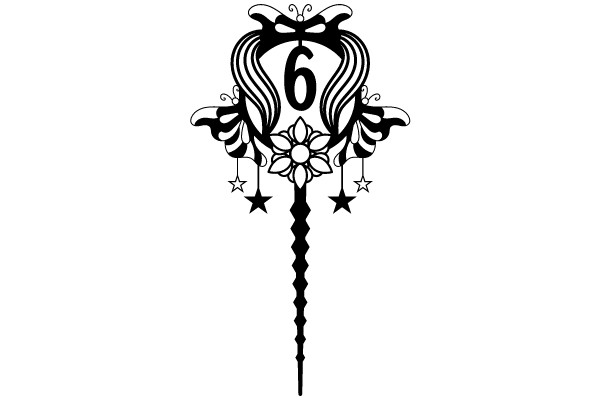 Stylized Number Six with Floral Design and Stars