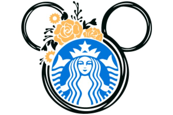 Stylized Starbucks Logo with Floral and Gear Decorations