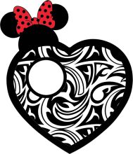 Stylish Minnie Mouse Ear Decoration with Black and White Swirl Pattern and Red Polka Dot Bow