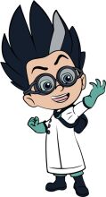 A Cartoon Character with a Backpack, Wearing Glasses and a Lab Coat, Striking a Pose with a Smile.