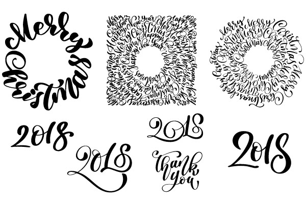 Elegant Handwritten Typography and Calligraphy for Festive Greetings and Year Celebrations