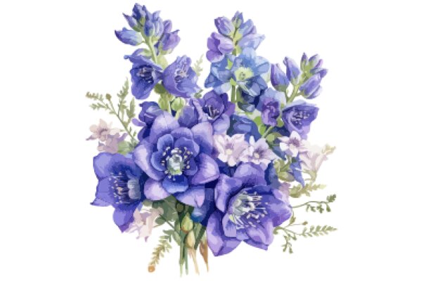 Vibrant Bouquet of Purple Flowers with Green Stems and Leaves