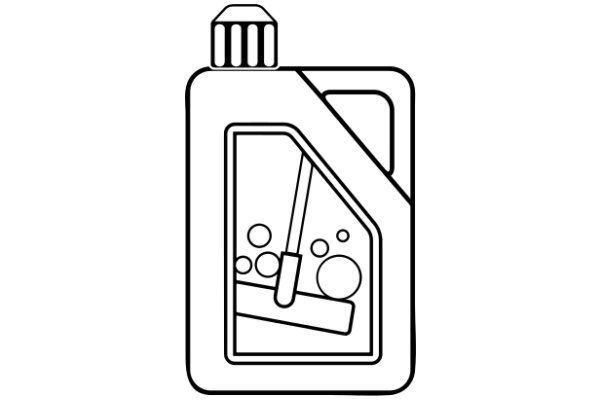 A Simple Line Drawing of a Bottle with a Brush and Paint Inside