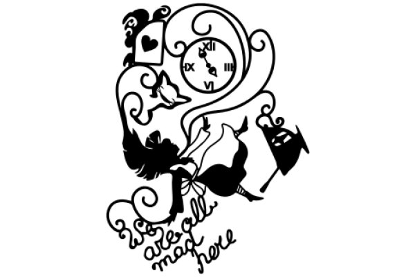 A Whimsical Scene of a Clock and a Cat, with a Touch of Romance