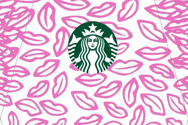 Starbucks Cup with Pink Lipstick Stain Pattern