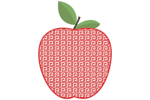 Vibrant Red Apple with Green Leaf and Intricate Design