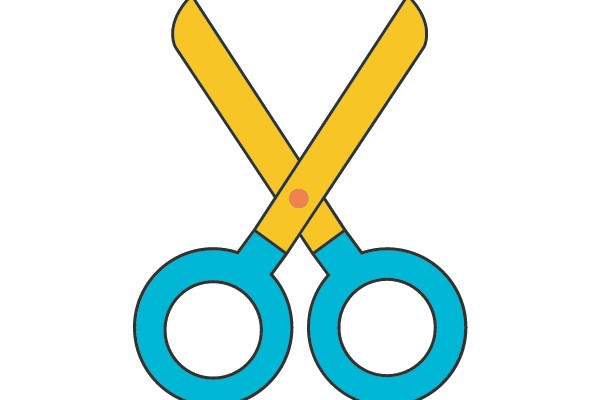 Crossed Scissors with Blue Handles and Yellow Blades