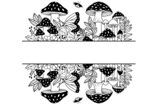Whimsical Garden: A Illustration of Mushrooms and Butterflies