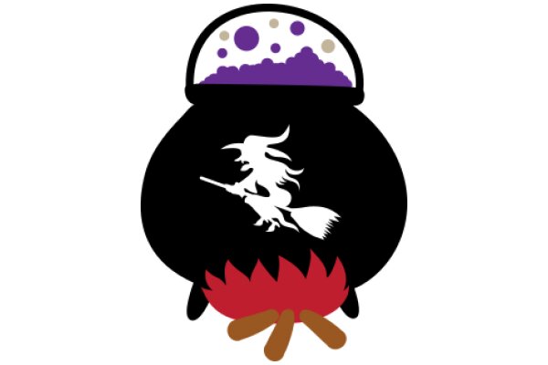 A Whimsical Scene of a Witch's Cauldron with a Flame and a Purple Sky