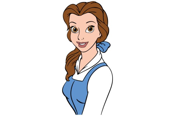 A Digital Portrait of a Young Woman with a Blue Apron and Blonde Hair