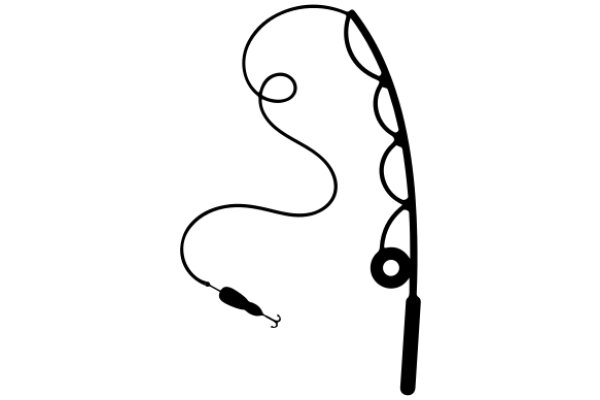 A Simple Line Drawing of a Fishing Pole and Lure