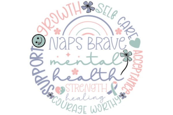 A Colorful Circle of Words and Symbols Celebrating Naps, Health, and Self-Care