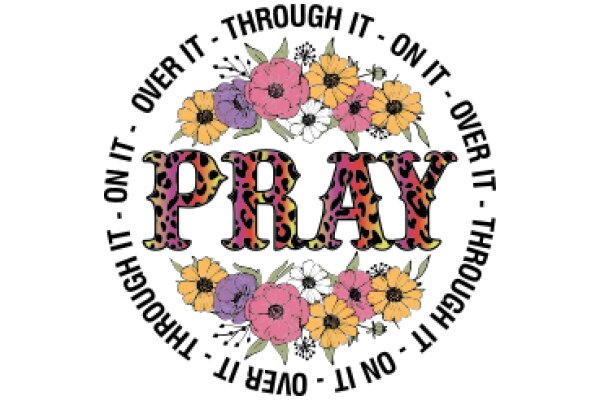 Vibrant Floral Circle with the Word 'Pray' in Colorful Lettering