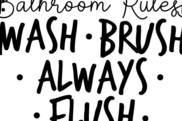 Bathroom Rules: Wash · Brush · Always · Flush