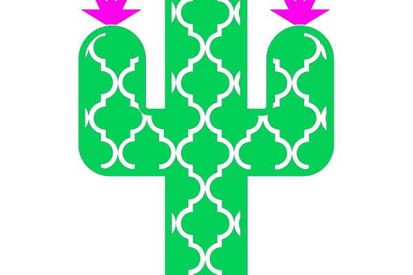 Stylized Desert Cactus with Pink Flowers