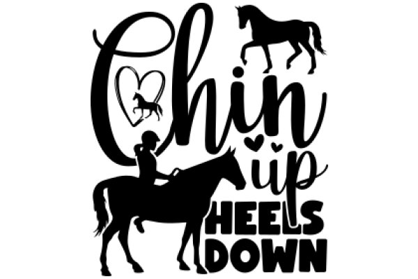 Chin Up: A Silhouette of a Horse and Rider with a Heart and a Horse's Head, Encouraging Positivity and Overcoming Challenges