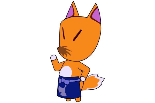 An Adorable Cartoon of an Orange Fox with a Blue Apron and a Purple Belt