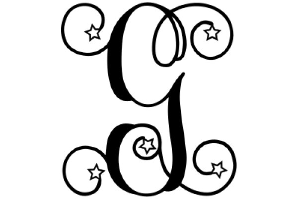 Stylized Letter G with Swirls and Stars