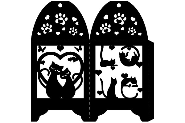 A Silhouette of a Cat and a Bird in a Stylish Decorative Frame