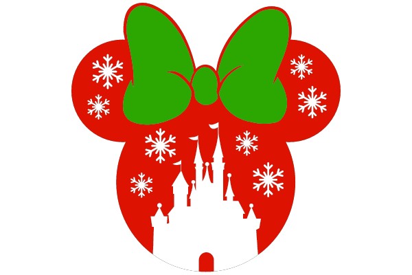 Mickey Mouse Christmas Castle Silhouette with Green Bow and Snowflakes