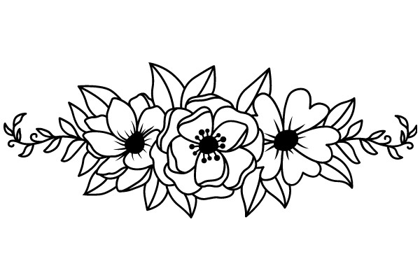 Stylized Floral Design with Line Art