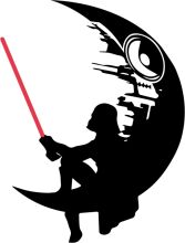 A Silhouette of a Heroic Figure with a Lightsaber, Set Against a Moon-like Background
