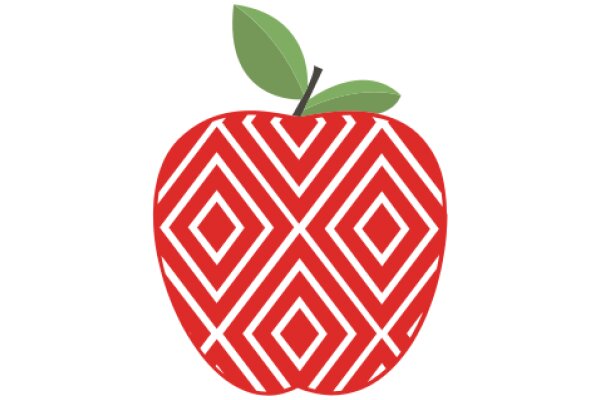 Vibrant Red Apple with a Green Leaf, Styled in a Geometric Pattern