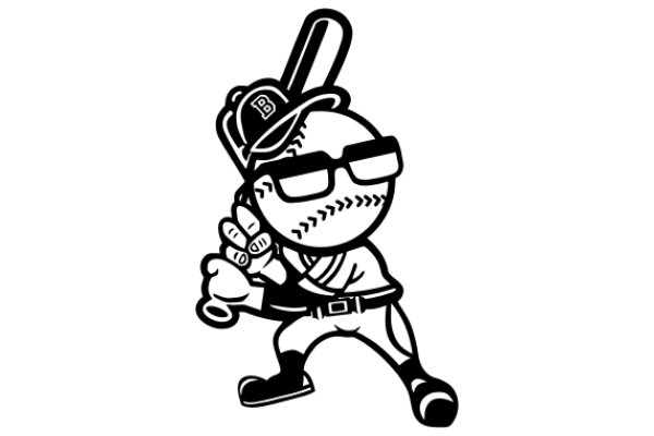 A Playful Baseball Player with a Twist: A Cartoon Character with a Bat and a Ball in Hand, Wearing Glasses and a Cap, Ready to Hit the Game!