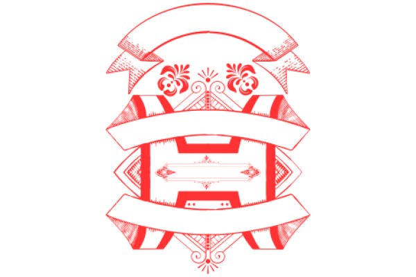 Vintage-Inspired Artwork: A Red and White Illustration of a Decorative Archway with Floral Patterns and Stars