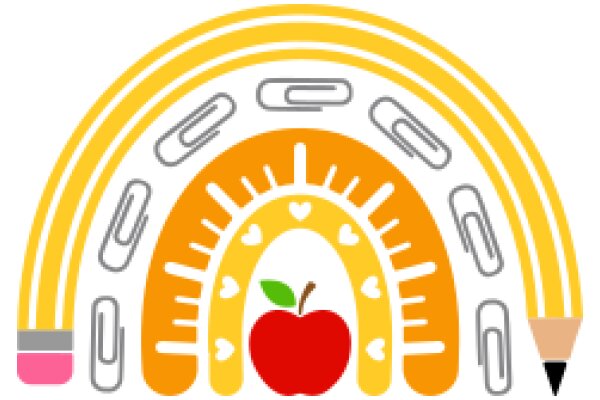 A Colorful Illustration of a Rainbow Archway with a Clip Art Apple and Pencil