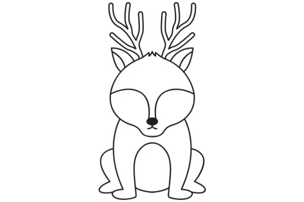 A Whimsical Line Drawing of a Deer-like Creature with Antlers