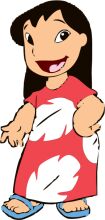 A Lively Cartoon Character: A Young Girl with a Red Dress and Blue Flip-Flops, Standing Against a White Background.