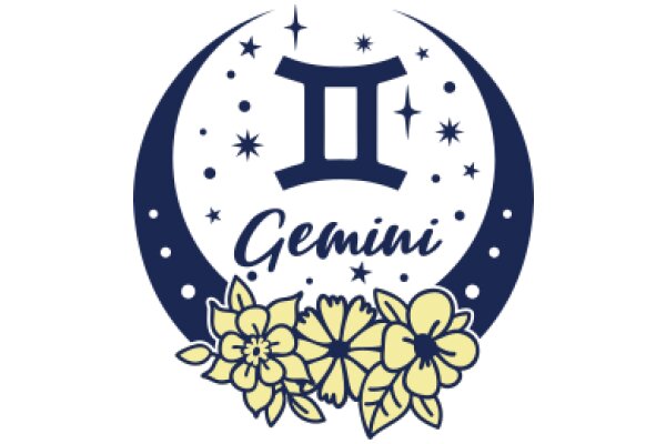 Zodiac-Inspired Logo for Gemini: A Floral Emblem with a Crescent Moon