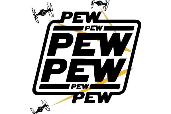The image of the 'Star Wars' 'PEW PEW' text and TIE Fighters.