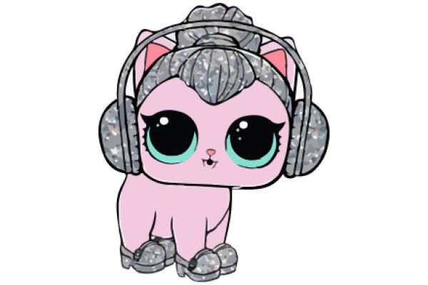 Pink and Gray Cat with Headphones