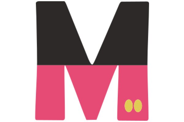 Stylized Letter 'M' with Pink and Black Colors and Yellow Dots