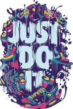 Vibrant and Colorful Graphic Design with the Nike Slogan 'Just Do It' at the Center