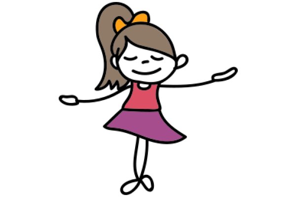 A Whimsical Illustration of a Girl with a Ponytail and a Pink Dress