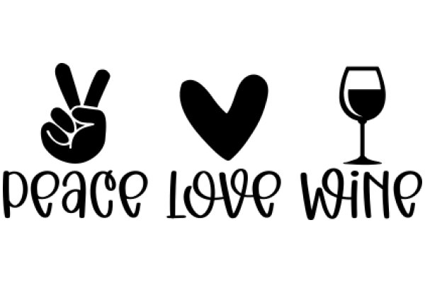 A Graphic Design of a Peace Sign, a Wine Glass, and the Phrase 'Peace Love Wine' in a Stylish Design.