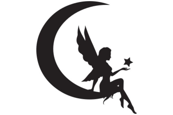 Silhouette of a Fairy with a Crescent Moon and a Star
