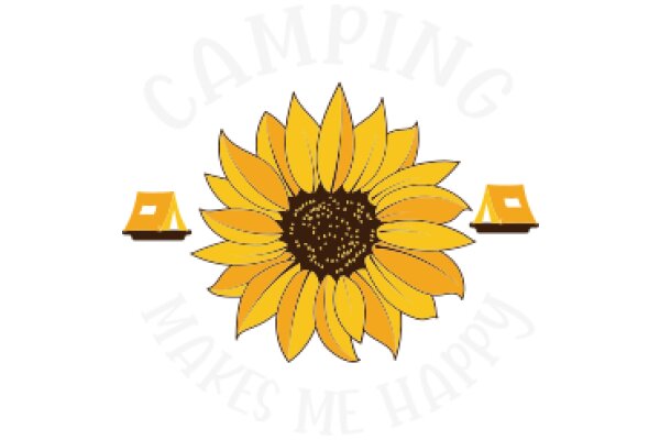 Camping Adventures: A Yellow Sunflower and Tent Symbolize Outdoor Fun and Relaxation