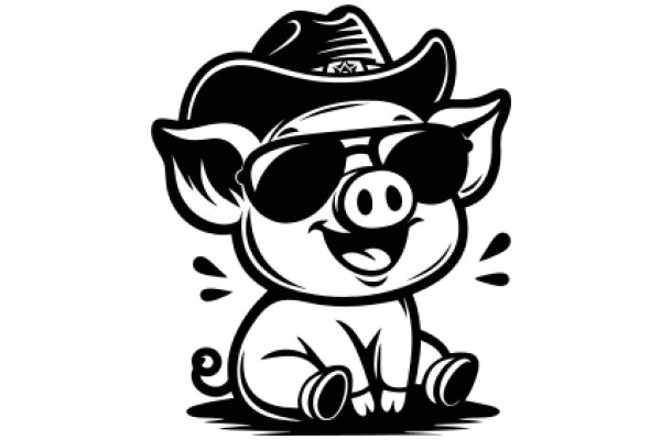 Stylish Pig Character with Cowboy Hat and Sunglasses