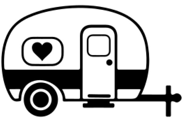 A Simple Line Drawing of a Caravan with a Door and a Heart on the Side