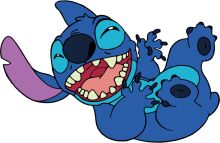 A Blue Animated Character with a Big Smile and Purple Ears, Floating in the Air with One Arm Raised.