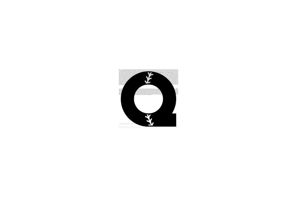 Black Letter 'Q' with White Arrows and Stripes
