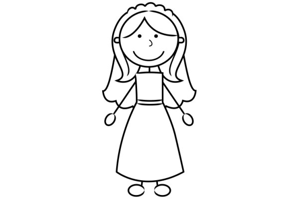 A Simple Line Drawing of a Smiling Girl with a Dress and Headband